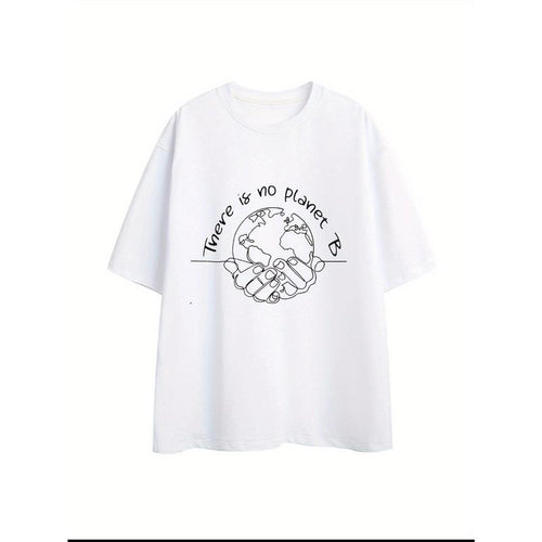 High-Quality 'There Is No Planet B' Graphic Tee - Casual Earth Day T-Shirt, Short Sleeve, White, Round Neck, Save The...