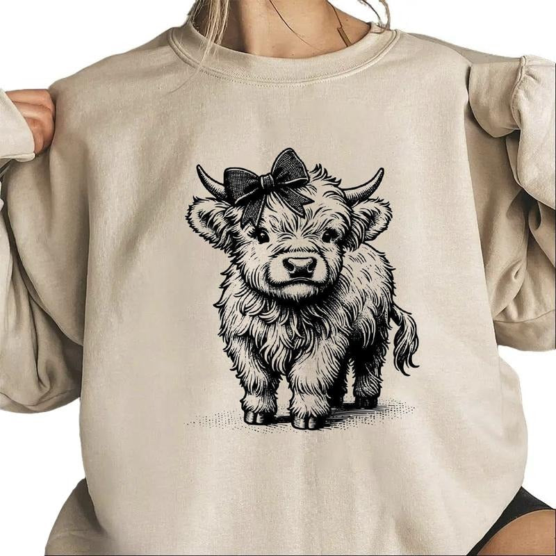 Highland Cow With Bow Sweatshirt Unisex, Cow Clipart, Highland Cow Farm Animal Unisex T-shirt Hoodie | UrbanDripWear.com