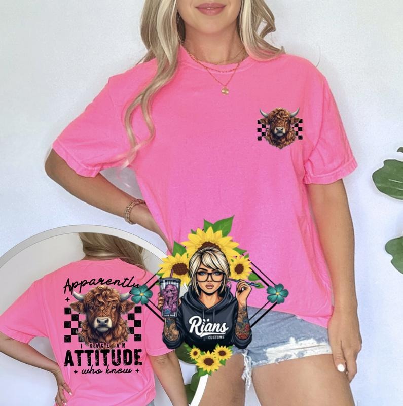 Highland Fluffy Cow Apparently i have an attitude Comfort Colors Unisex Tshirt Hoodie, Sweatshirt | UrbanDripWear.com