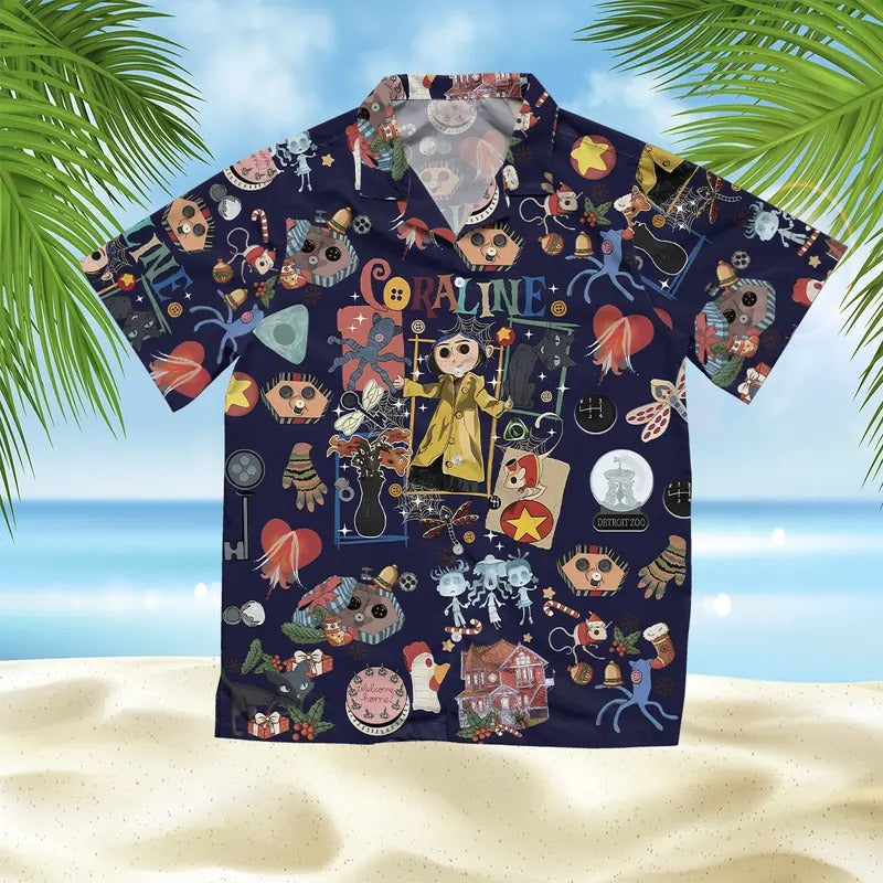 Summer Hawaii Shirt, Coraline Hawaiian Shirt, Coraline Doll Hawaii, Coraline Stuff, Button Eyes Coraline Shirt, Coraline...