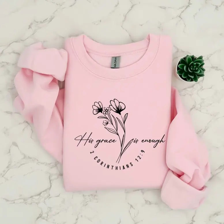 His Grace Is Enough God's Love Sweatshirt, Bible Verse Sleeve Design Sweater, God Love Hoodie, Jesus Religious Sweater,...