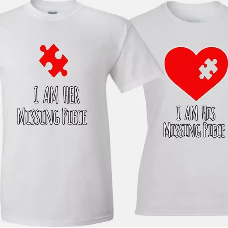 His Her Missing Piece puzzle Heart Valentine couple matching funny cute T-Shirt Hoodie, Sweatshirt | UrbanDripWear.com