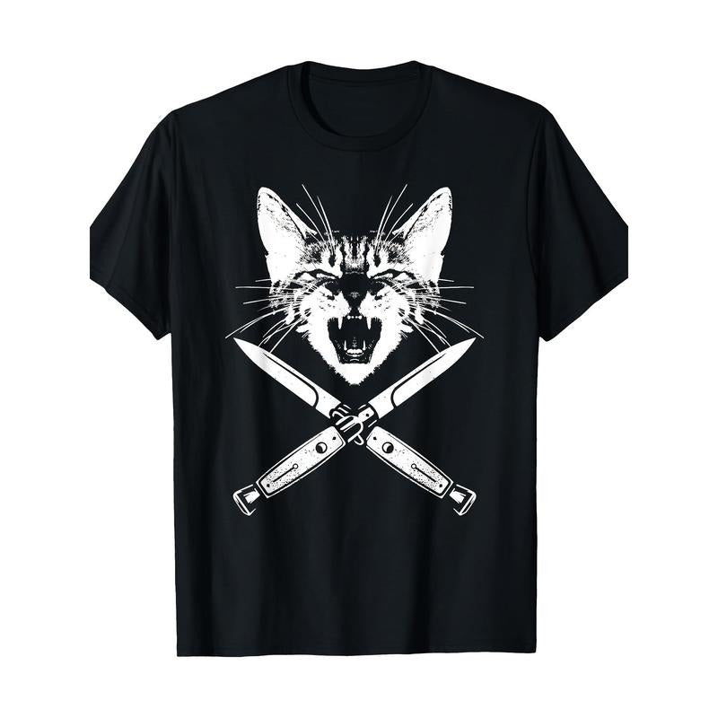 Hissing Cat with Cross Spring Kitten Paw T-shirt- 220g  made in usa Hoodie, Sweatshirt | UrbanDripWear.com