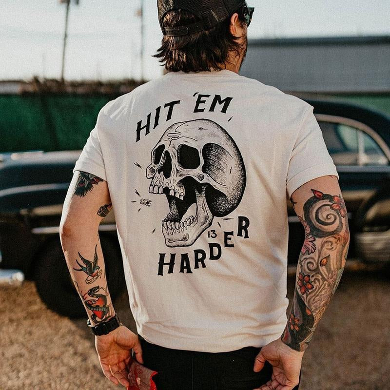 Hit 'em harder SK round collar basic t-shirt - Naughty Clothes Men Hoodie, Sweatshirt | UrbanDripWear.com