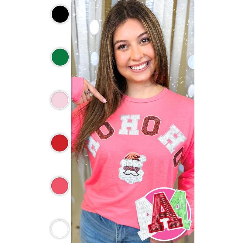 Ho Ho Ho Santa Sequin Graphic Long Sleeve T-Shirt Hoodie, Sweatshirt | UrbanDripWear.com