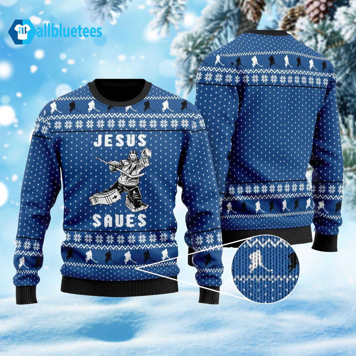 Hockey Jesus Saves Ugly Christmas Sweater