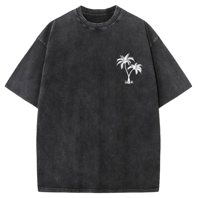Holafish "Coconut Tree LOGO" Creative Pattern Printing Heavy 230g Pure Cotton Oversized Drop Shoulder T-shirt Washed...