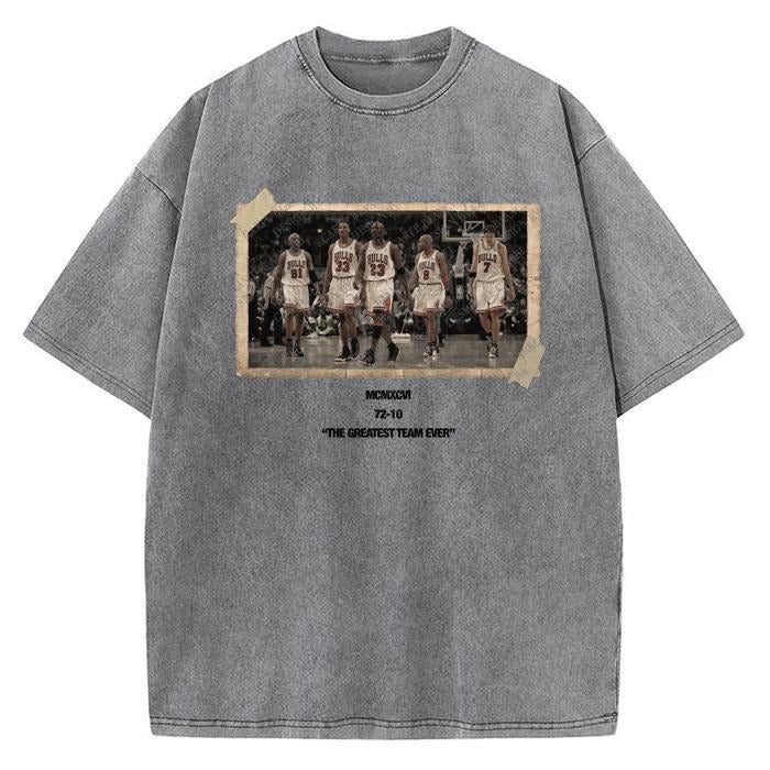 Holafish 1996 Chicago Squad Vintage Acid Washed T-Shirt Print Oversized Half Short Sleeves Casual Graphic Tees Summer...