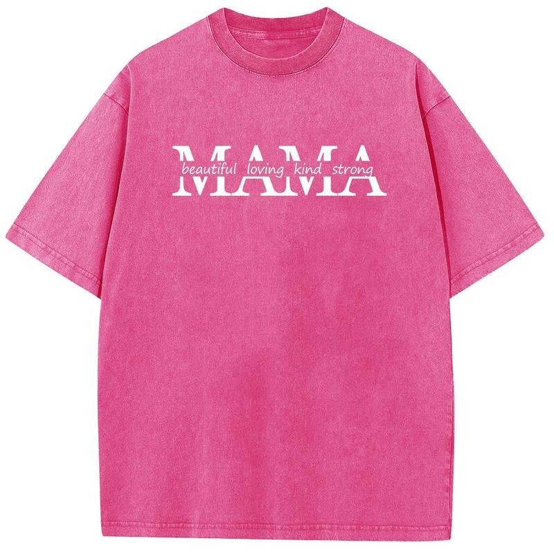 Holafish Acid Wash Shirts Mama Mother's Day Casual Women Graphic Print Half Short Sleeve Drop Shoulder Crewneck Tee...