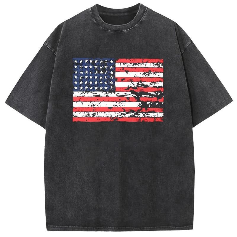 Holafish Acid Wash Shirts Oversized Half Short Sleeves Casual Women Letter America Printed Graphic Tee Comfortable Fit...