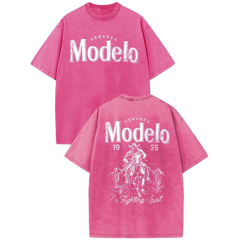 Holafish Acid Wash Vintage Modelo Pattern T-Shirt,TV Show T-shirt Heavyweight Cotton Streetwear graphic vintage tees...