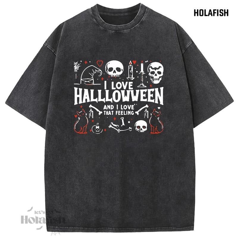 Holafish Acid Washed I Love Halloween, Spooky Season Sublimation Design, Halloween Lover Shirt Print,Cute Fall Shirt,...