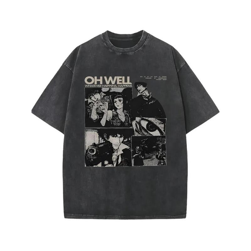 Holafish Acid Washed Printed T-Shirt, High-Quality Wax Printed Cotton Retro Fashion Brand T-Shirt, All-Season Casual...