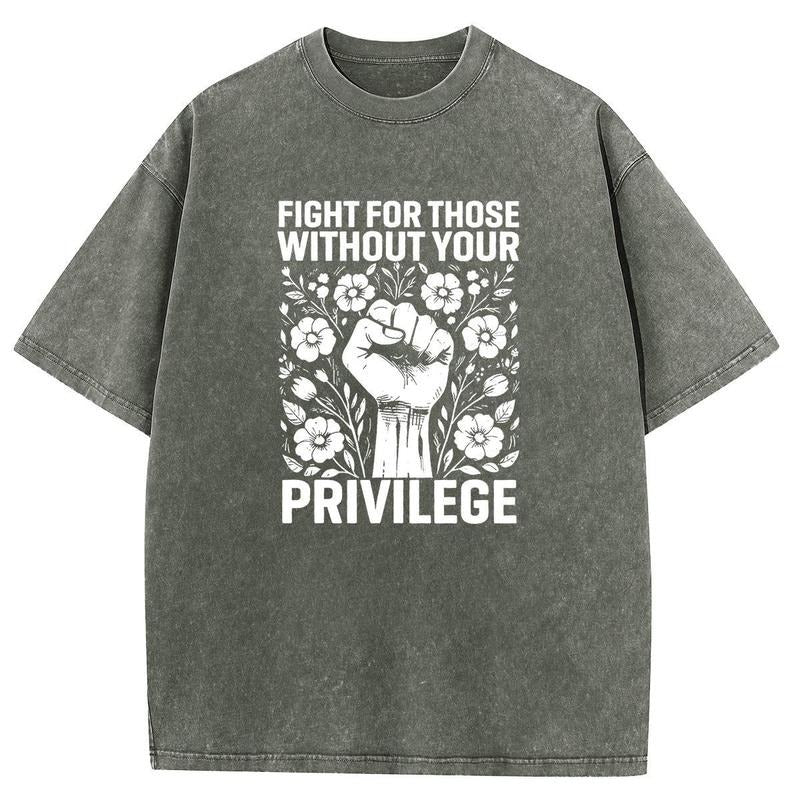 Holafish Acid Washed Shirt Privilege Print Casual Graphic Tee Half Short Sleeves Crew Neck Summer Comfortable Cotton Top...