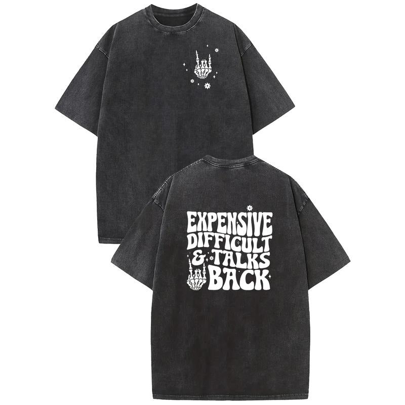 Holafish Acid Washed Shirt Talks Back Print Casual Graphic Tee Half Short Sleeves Crew Neck Summer Comfortable Cotton Top...