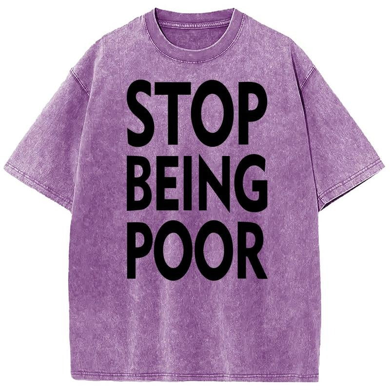 Holafish Acid Washed Shirts STOP BEING POOR Print Oversized Half Short Sleeves Casual Graphic Tee Summer Comfortable...