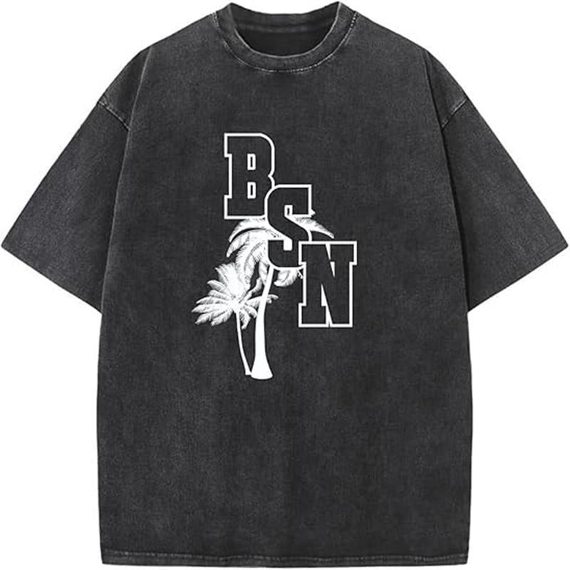 Holafish BSN Unisex Retro Acid Wash T-Shirt Pure Cotton Solid Color Street Style Short Sleeve Casual Loose Fit Shirt Men...