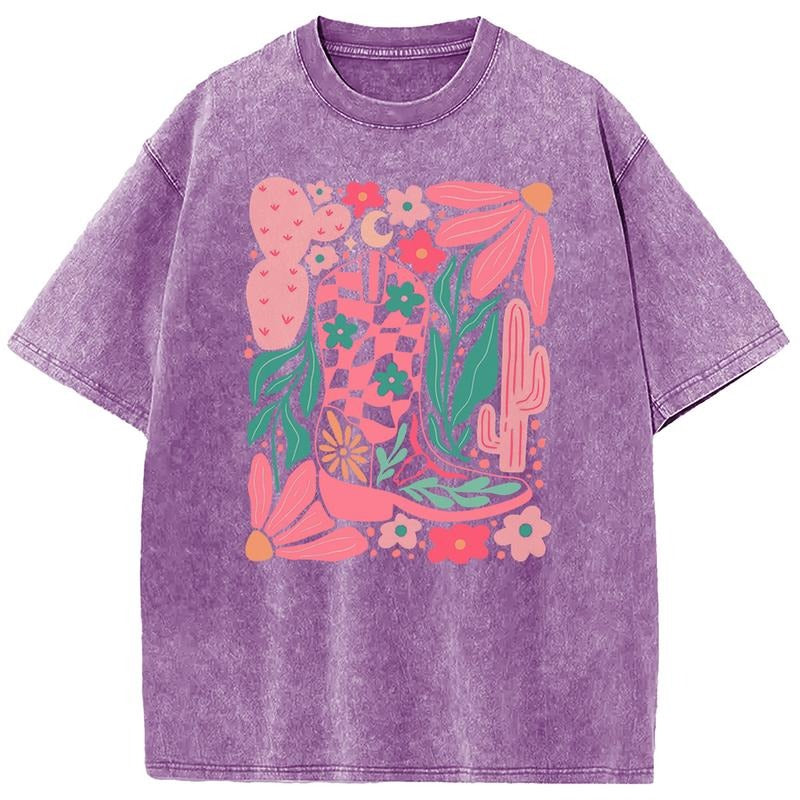 Holafish Blossoms, Gorgeous Abstract Flowers Acid Wash T-shirt, Boho Floral Design, Summer Vibes, Gardening, Festival,...