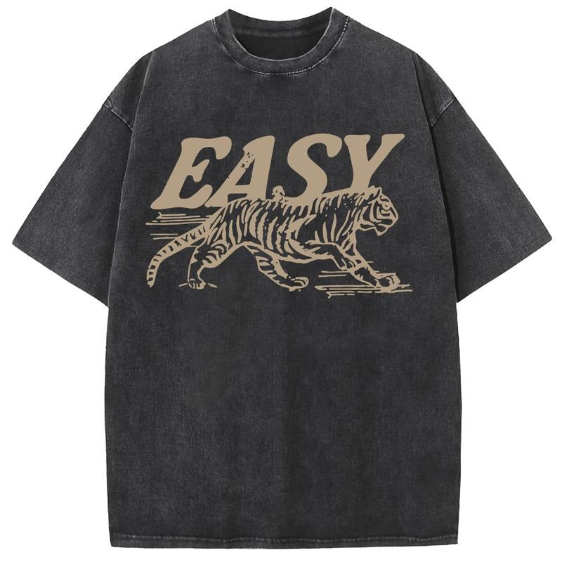 Holafish Comfort Colors Easy Tiger T-shirt - Casual Crew Neck, Long Sleeve, Graphic Design, Available in Multiple Colors,...