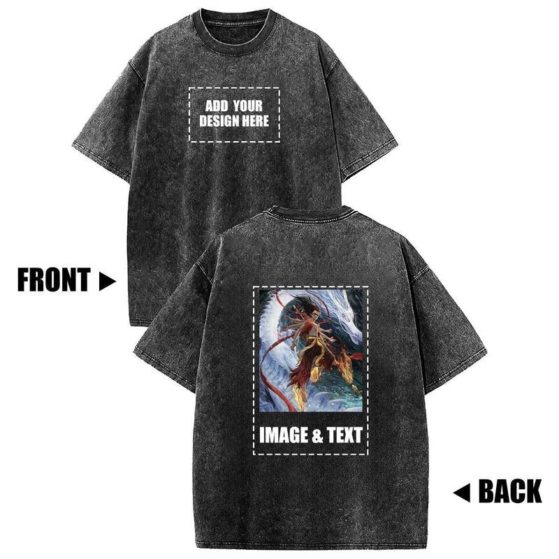 Holafish Custom Oversized Acid Wash T-Shirt Add Your Own Photo and Text Design to a Washed Vintage T-Shirt for Men and...