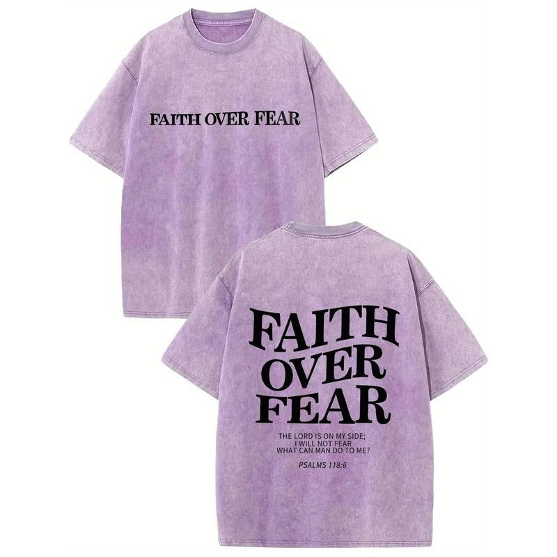 Holafish FAITH OVER FEAR Men's 230 High-quality Cotton Vintage Trendy Brand T-shirt,Short Sleeved Round Neck T-shirt,Acid...