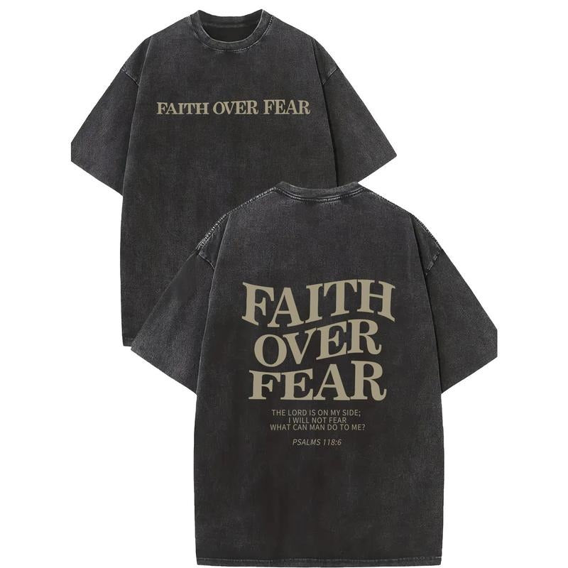 Holafish FAITH OVER FEAR Men's Oversized 230 High-quality Cotton Vintage Trendy Brand T-shirts, Short Sleeved Round Neck...