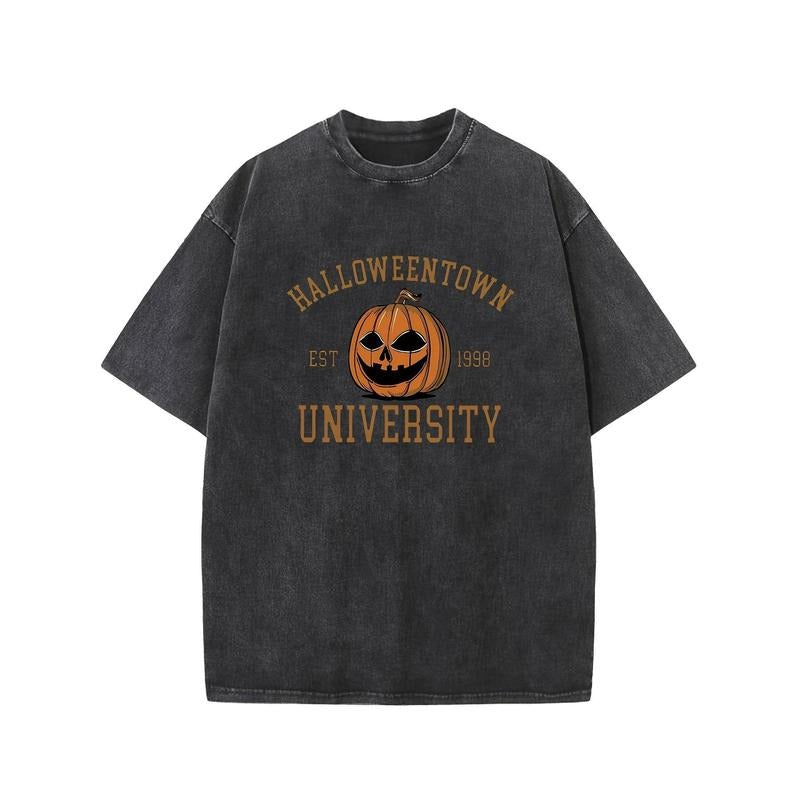 Holafish Halloween Town University Printed Men's Short Sleeve Cotton T-Shirt Soft Breathable Comfortable Top 220g Classic...