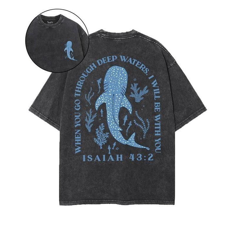 Holafish I Will Be With You Double Sided Washed Christian T-shirt, Oversized 5XL Vintage Jesus Shirt, Cotton Menswear...
