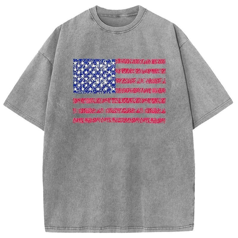 Holafish Memorial Day Acid Wash Shirts Oversized Half Short Sleeves Casual Women Letter America Printed Graphic Tee...