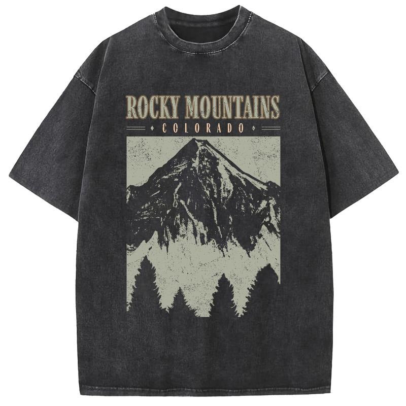 Holafish Oversize Acid Wash Vintage Mountain pattern T-Shirt Heavyweight Cotton Streetwear graphic vintage tees Menswear...