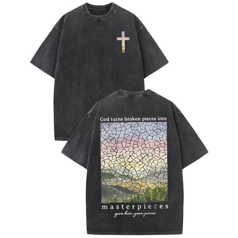 Holafish Print Oversized Cotton Solid Drop Shoulder T-Shirts for Mens Vintage Streetwear Basic Tees Baggy Hip Hop Unisex...