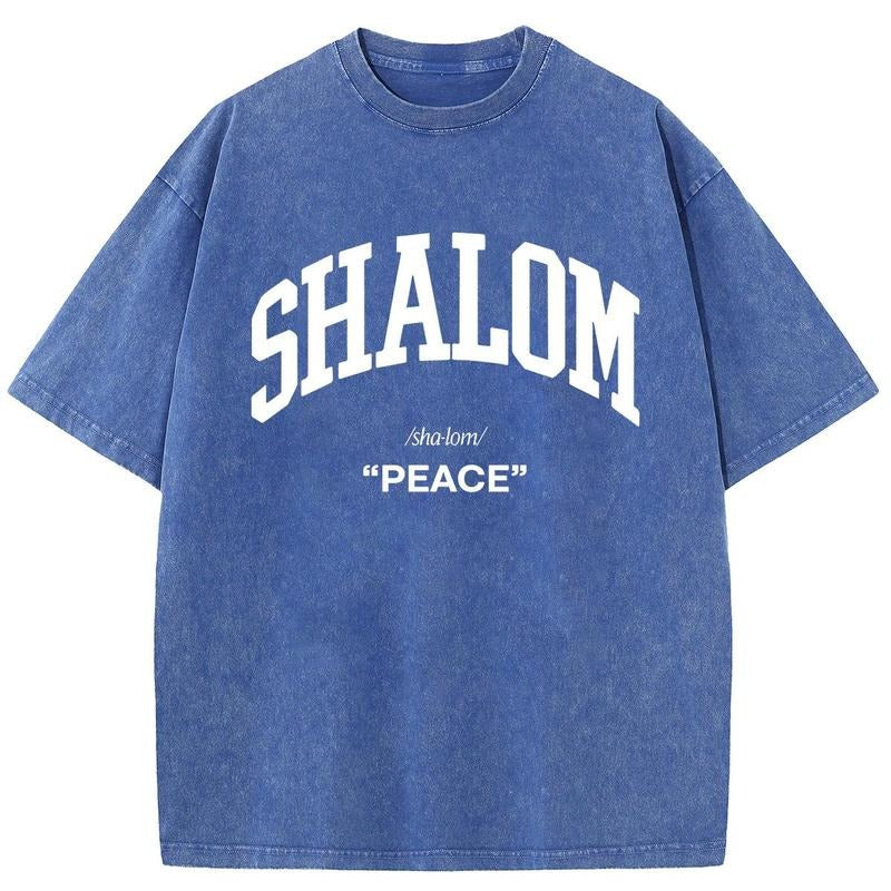Holafish SHALOM Printed Oversized Cotton Drop Shoulder T-Shirts for Womens Vintage Streetwear Basic Tee Baggy Relaxed Fit...