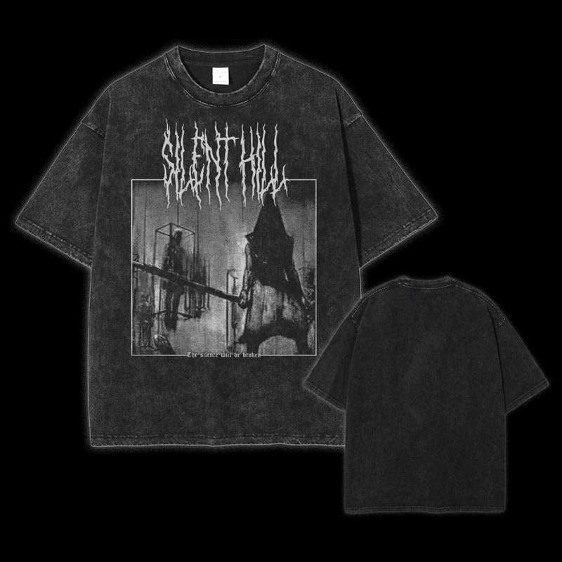 Holafish Silent Hill 2 T-Shirt, Unisex Pyramid Head Konami Metal Horror Video Game Tee, Acid Washed Lightweight Cotton...
