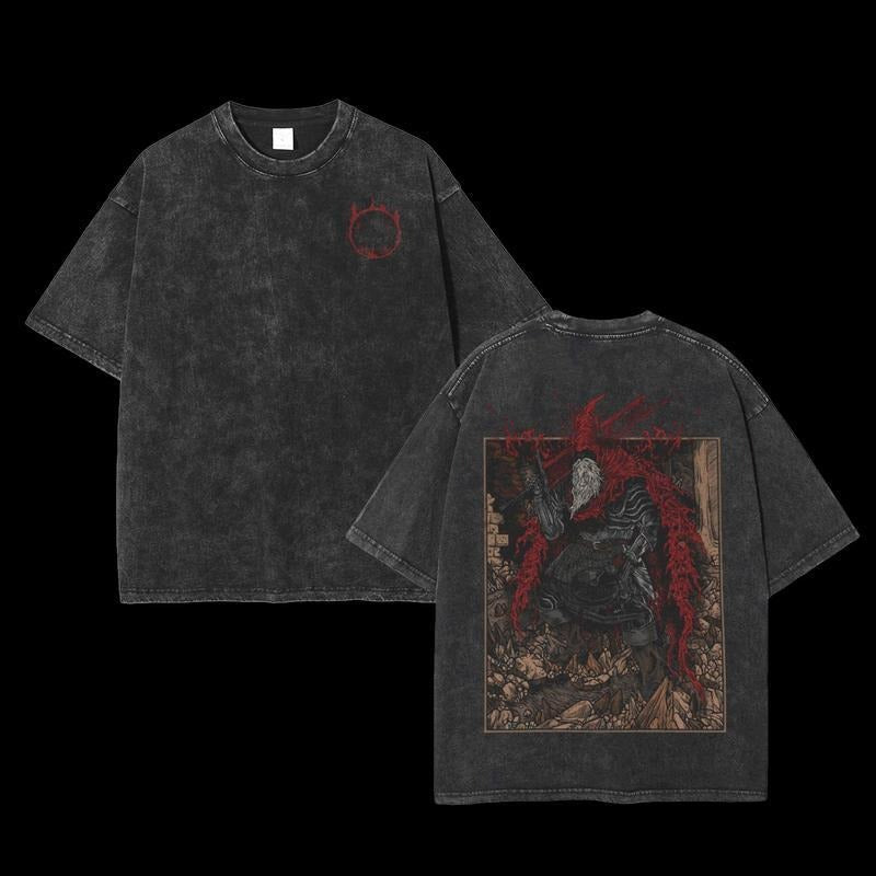 Holafish Slave Knight Gael Dark Souls 3 Oversized Unisex Acid Washed Lightweight Cotton T-Shirt, Graphic Tee, Game Lover,...