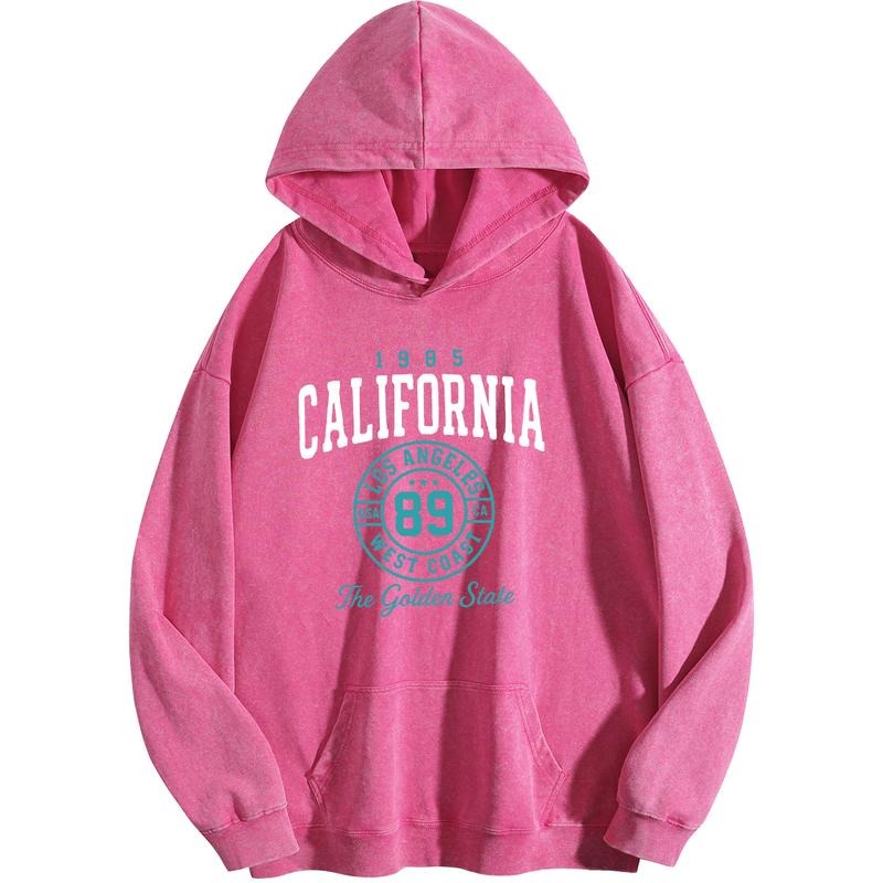 Holafish Women's California Print Acid Wash Hoodie Vintage Sweatshirt Oversized Loose Fit Winter Warm Streetwear Casual...