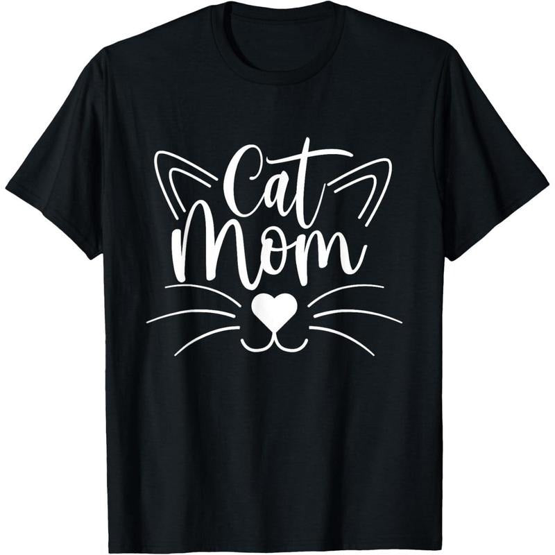 Holafish Women's Cotton Fitted Short Sleeve Cat mom Print Crew Neck T-Shirt Comfortable and Versatile Style for Everyday...