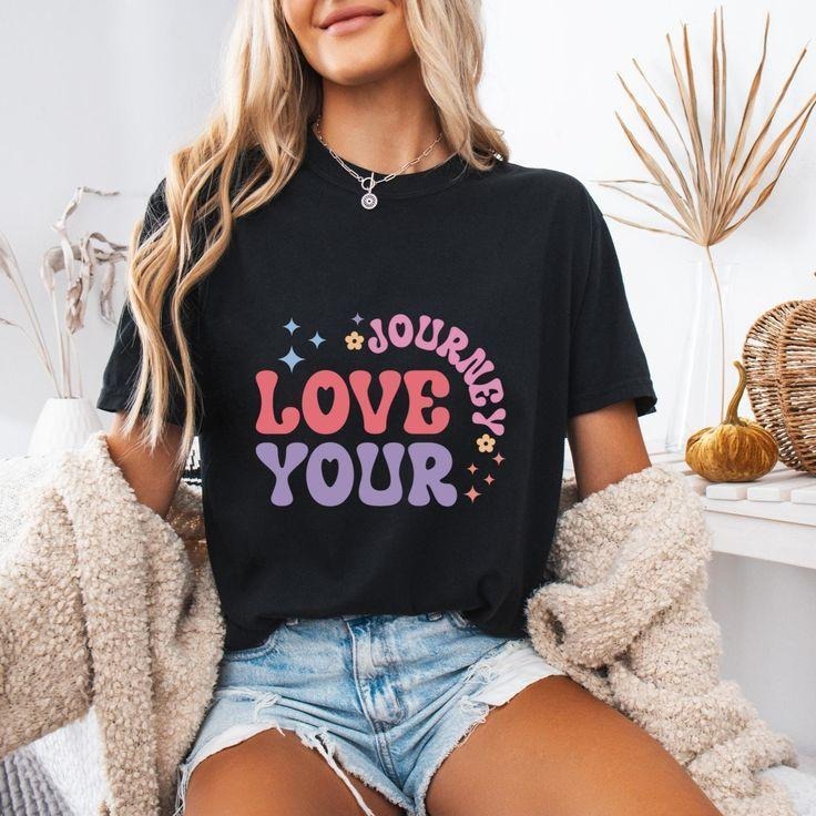 Holafish Women's Cotton Fitted Short Sleeve Love Your Print Crew Neck T-Shirt Comfortable and Versatile Style for...