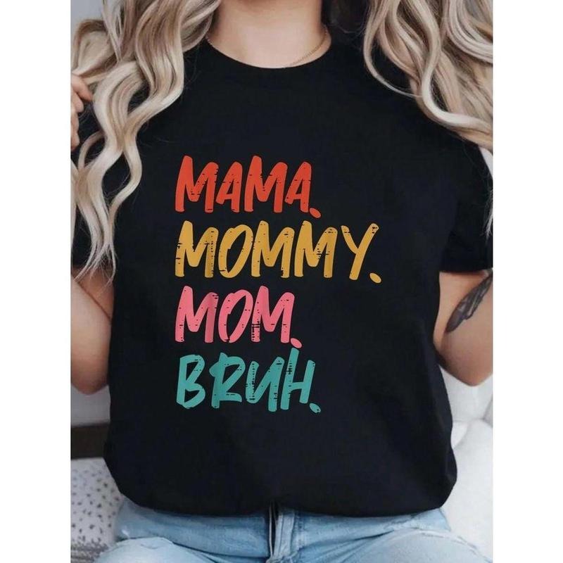 Holafish Women's Cotton Fitted Short Sleeve MAMA MOMMY Print Crew Neck T-Shirt Comfortable and Versatile Style for...