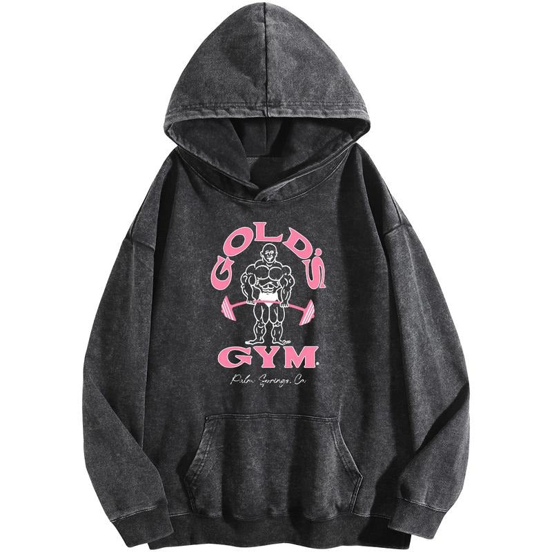 Holafish Women's GYM Print Acid Wash Hoodie Essential For Fitness Enthusiasts Vintage 2025 Sweatshirt Oversized Loose Fit...