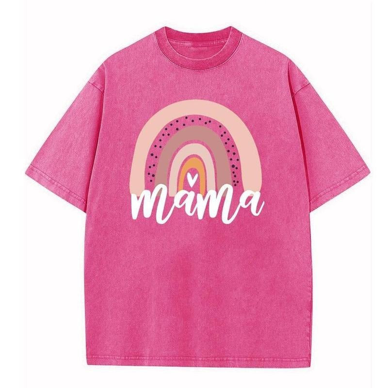 Holafish Women's Mom Printed Cotton Acid Wash T-Shirt Half Short Sleeve Casual Crew Neck Comfortable Summer Top with Fun...