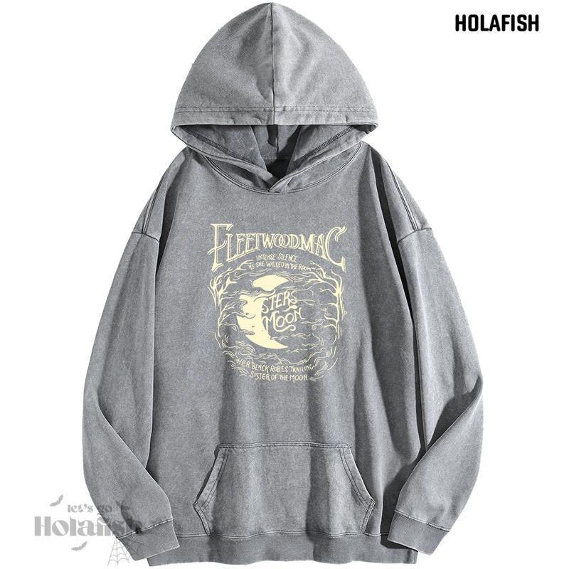 Holafish Women's Sun Print Acid Wash Hoodie Vintage Sweatshirt Oversized Loose Fit Winter Warm Streetwear Casual Tunic...