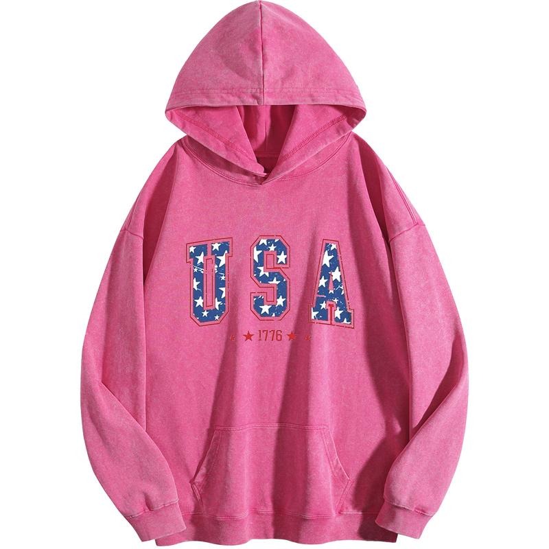 Holafish Women's USA Print Acid Wash Hoodie Vintage Sweatshirt Oversized Loose Fit Winter Warm Streetwear Casual Tunic...