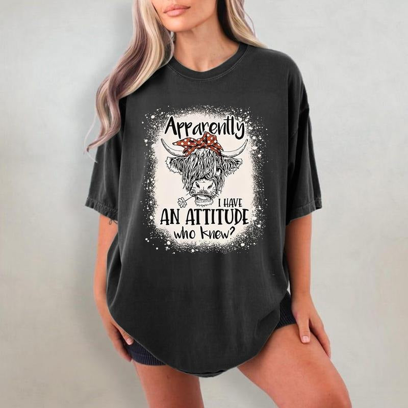 Holafish Women's cow print lettering T-shirt, round neck short sleeve casual top Hoodie, Sweatshirt | UrbanDripWear.com
