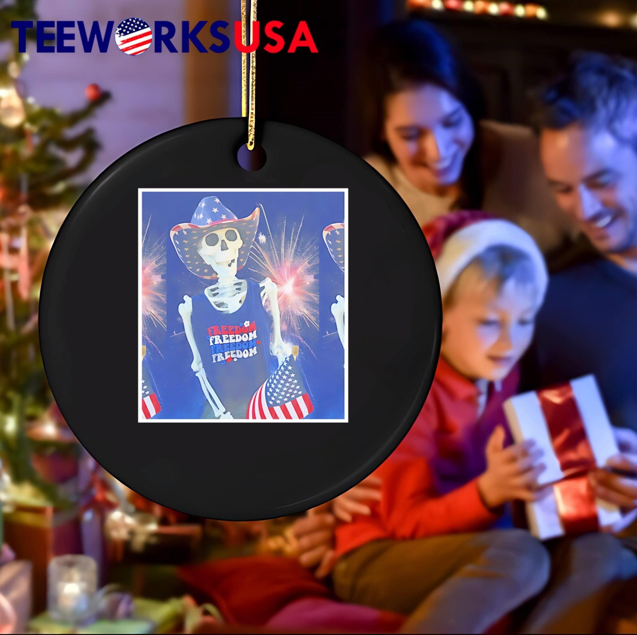 Holiday Apparel Patriotic Skeleton Holding Flag Freedom T-Shirt
