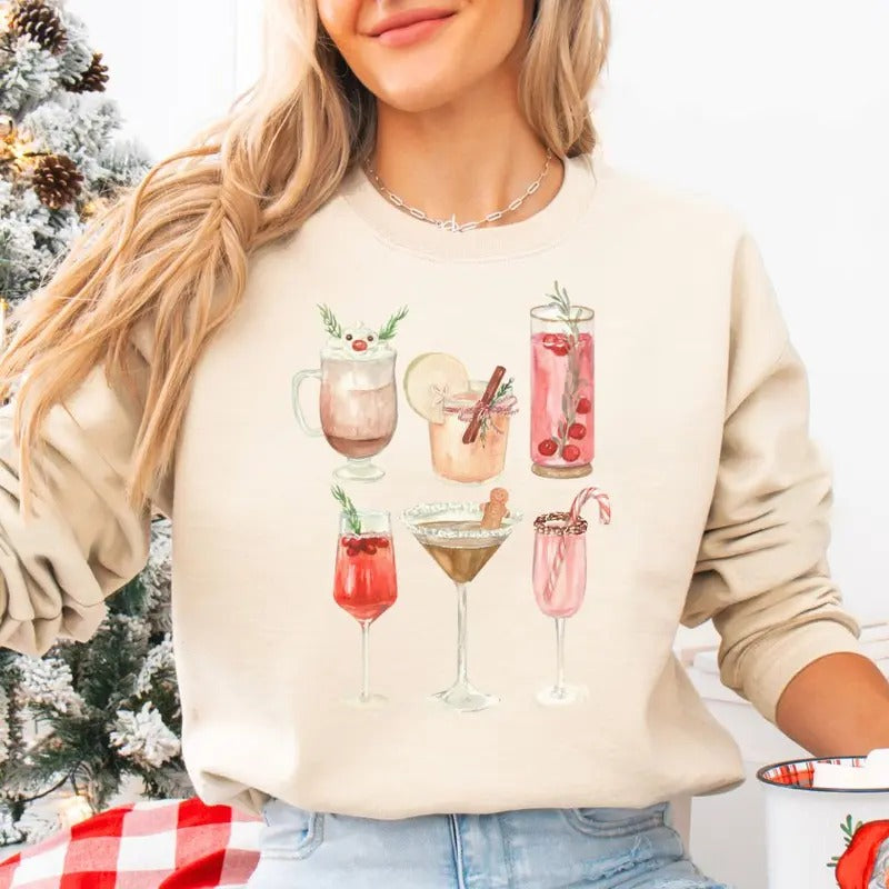 'Holiday Drinks' Crewneck Sweatshirt T-Shirts, Hoodie | UrbanDripWear.com