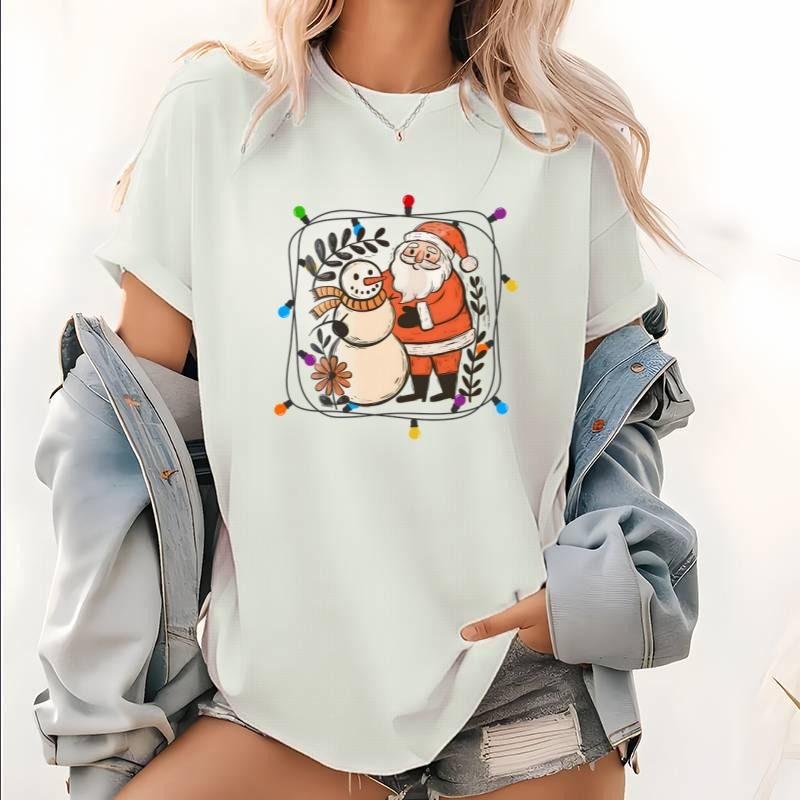 Holiday Glow Christmas T-Shirt with Santa, Snowman, and Wreath Lights Hoodie, Sweatshirt | UrbanDripWear.com