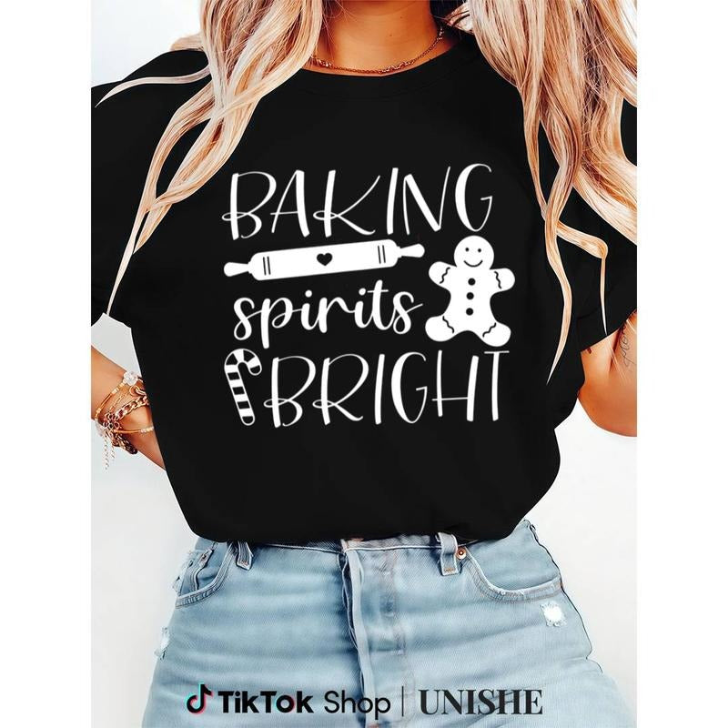 Holiday T-Shirt Featuring Baking Spirits Bright Candy Cane and Gingerbread Design Hoodie, Sweatshirt | UrbanDripWear.com