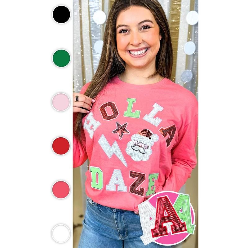 Holla Daze Sequin Graphic Long Sleeve T-Shirt Hoodie, Sweatshirt | UrbanDripWear.com