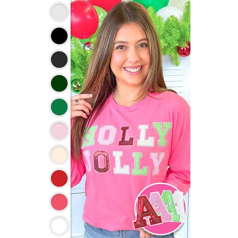Holly Jolly Sequin Christmas Graphic Long Sleeve T-Shirt Hoodie, Sweatshirt | UrbanDripWear.com
