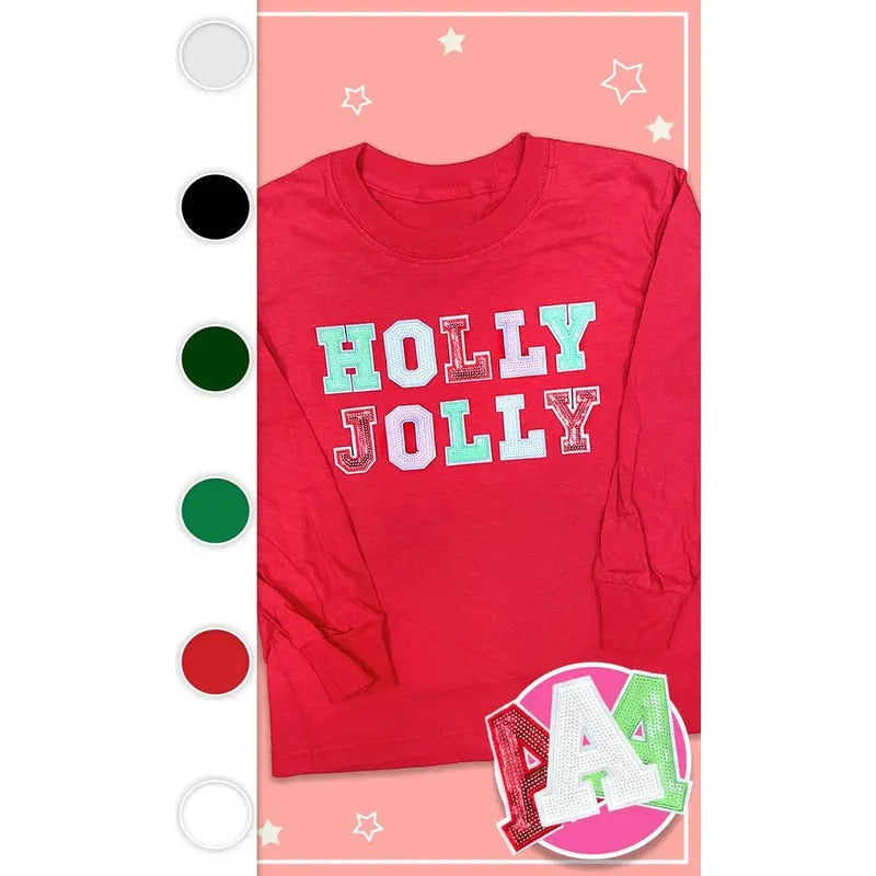 Holly Jolly Sequin Christmas Youth Graphic Long Sleeve T-Shirt Hoodie, Sweatshirt | UrbanDripWear.com